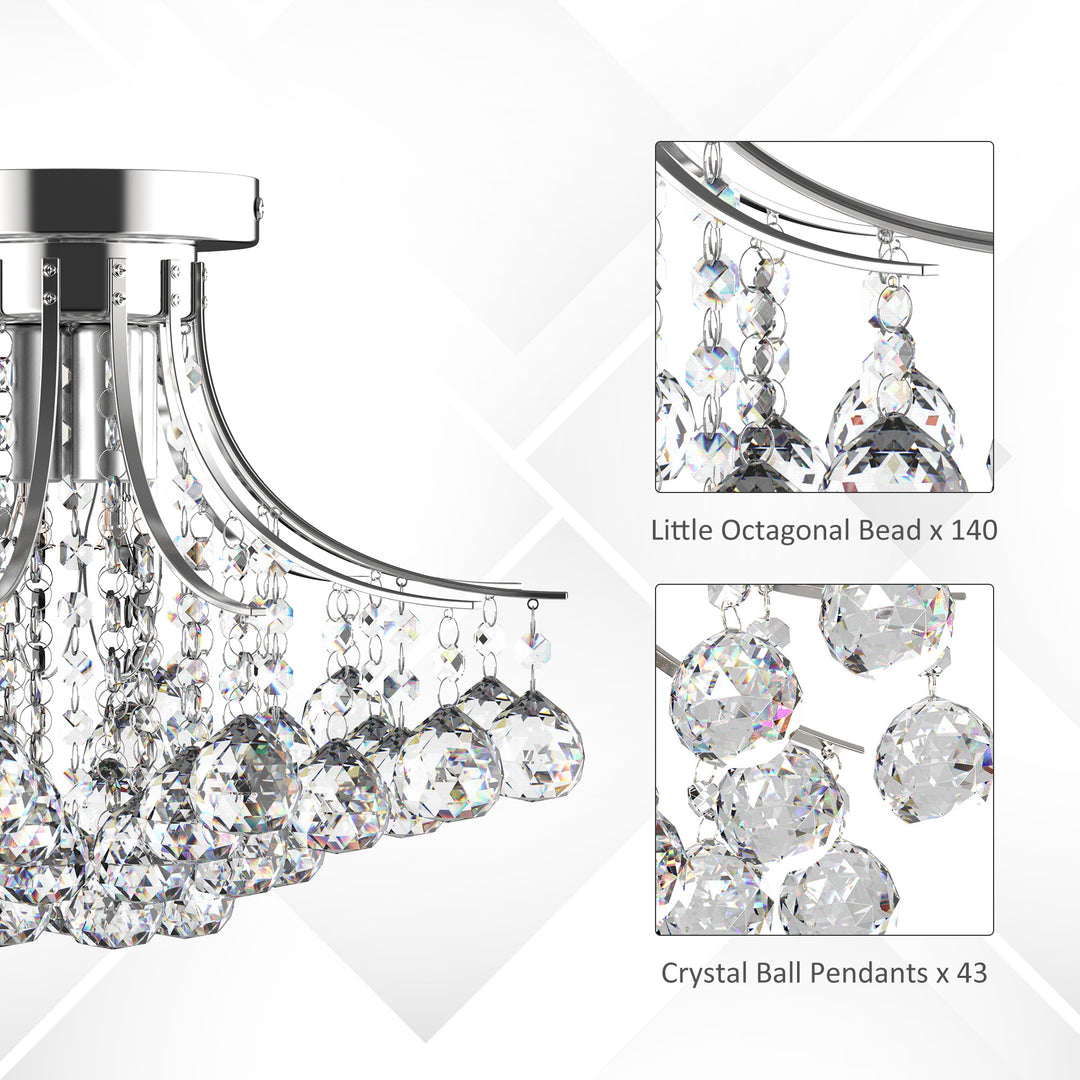 HOMCOM Crystal Chandelier w/ K9 Crystal Droplets, 3 Lights Mordern Style Ceiling Lamp for Living Room, Bedroom, Dining Room, Transparent | Aosom UK