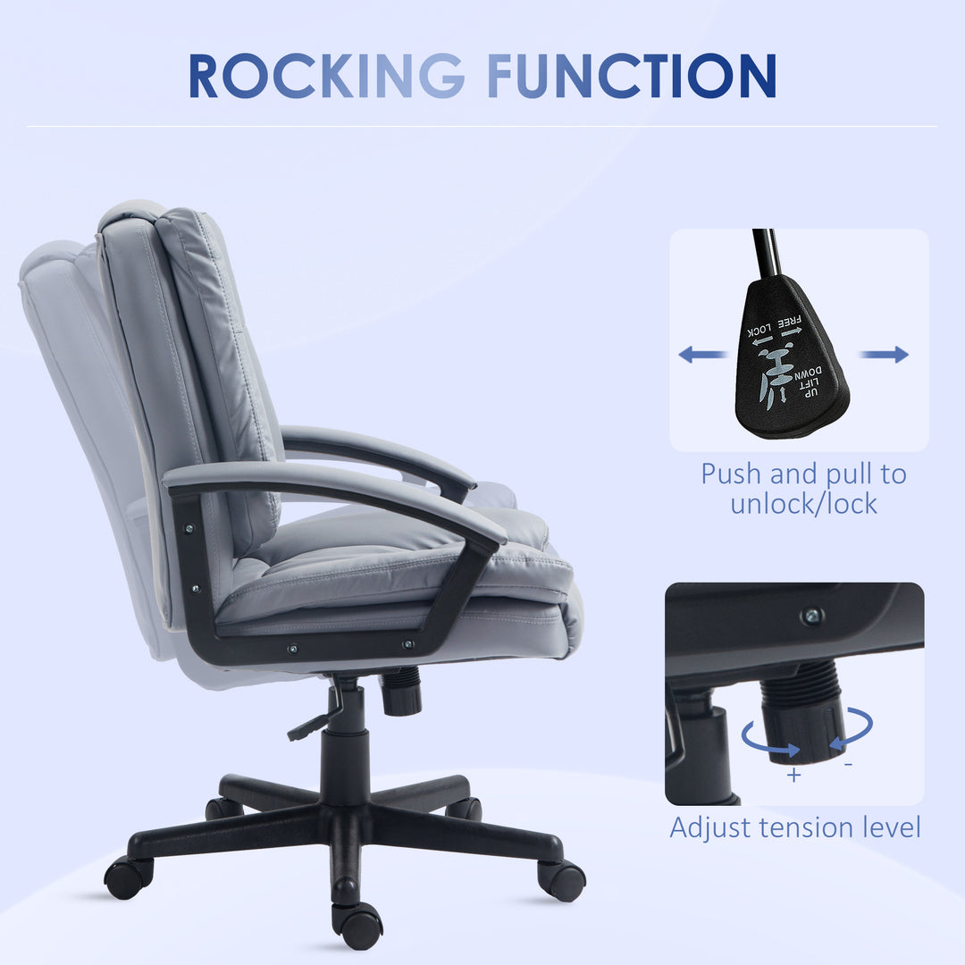 Office Chair, Computer Desk Chair, Mid Back Executive Chair with Adjustable Height and Swivel Rolling Wheels for Home Study, Light Grey