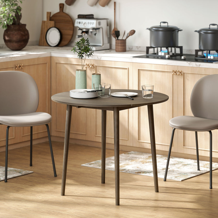 Folding Dining Table for 4, Round Drop Leaf Table, Modern Space Saving Small Kitchen Table with Wood Legs for Dining Room, Grey