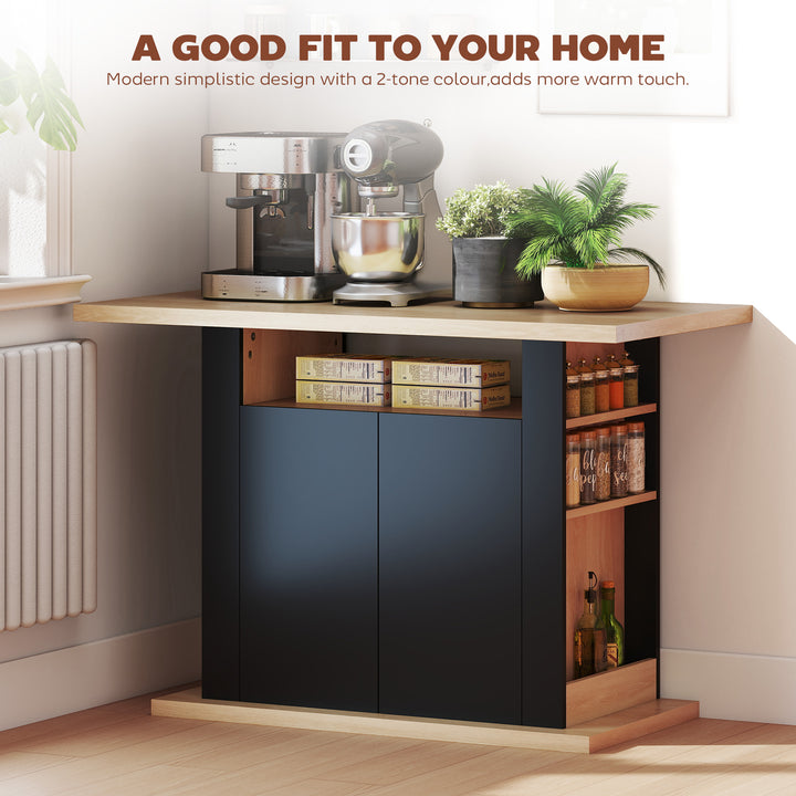 Kitchen Island with Spice Rack, Kitchen Storage with Large Tabletop fo