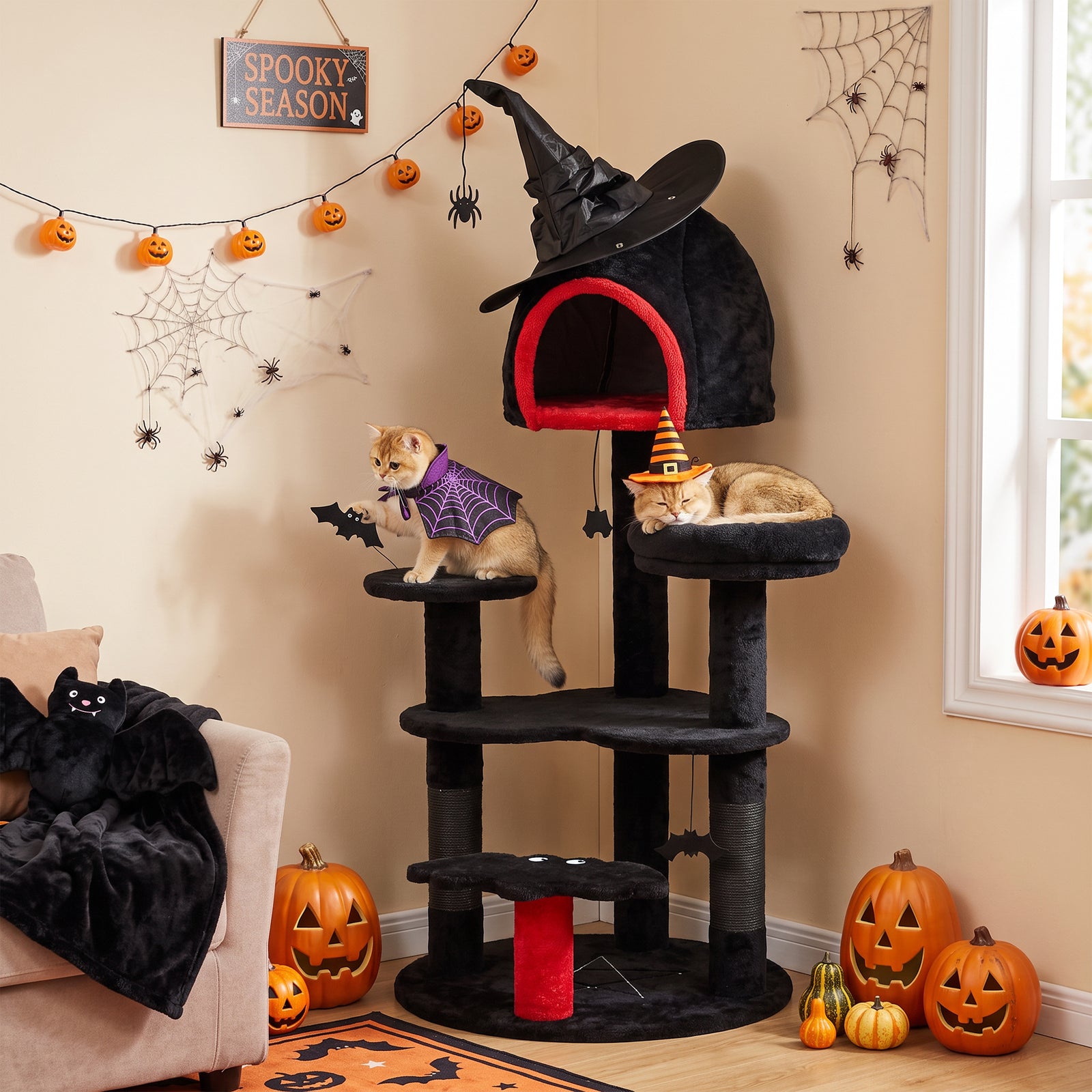 Gothic Cat Tree, 155cm Cat Tower for Indoor Kittens, Multi-Level Stabl