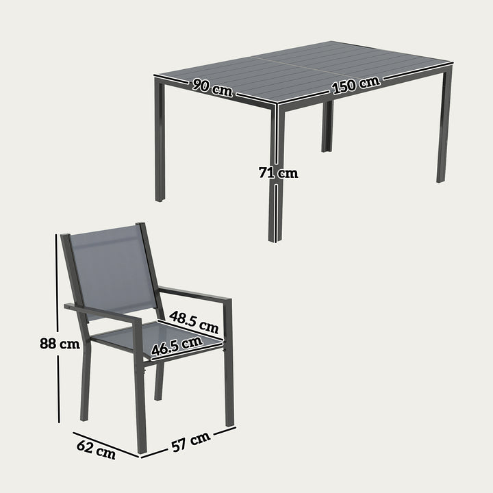 7 Piece Garden Dining Set, Outdoor Furniture Set with 6 Stackable Chairs and 150 cm Rectangle Table, WPC Slatted Top, Rust-Resistant Steel Frame, for Garden, Porch, Terrace