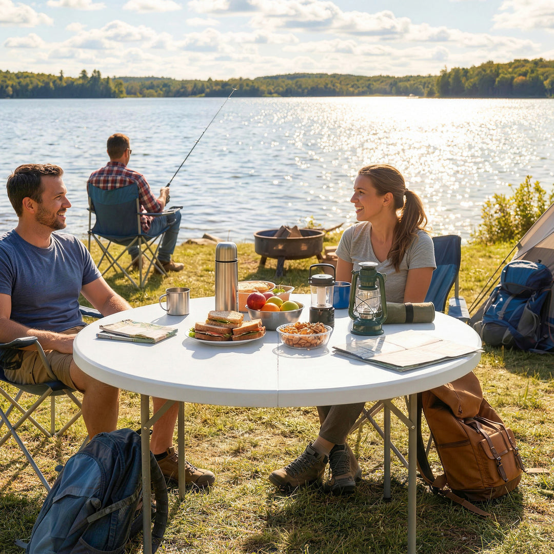 4ft Folding Picnic Table, Camping Table with Non-slip Foot Pads and Me