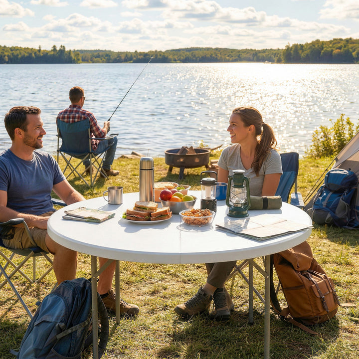 4ft Folding Picnic Table, Camping Table with Non-slip Foot Pads and Me