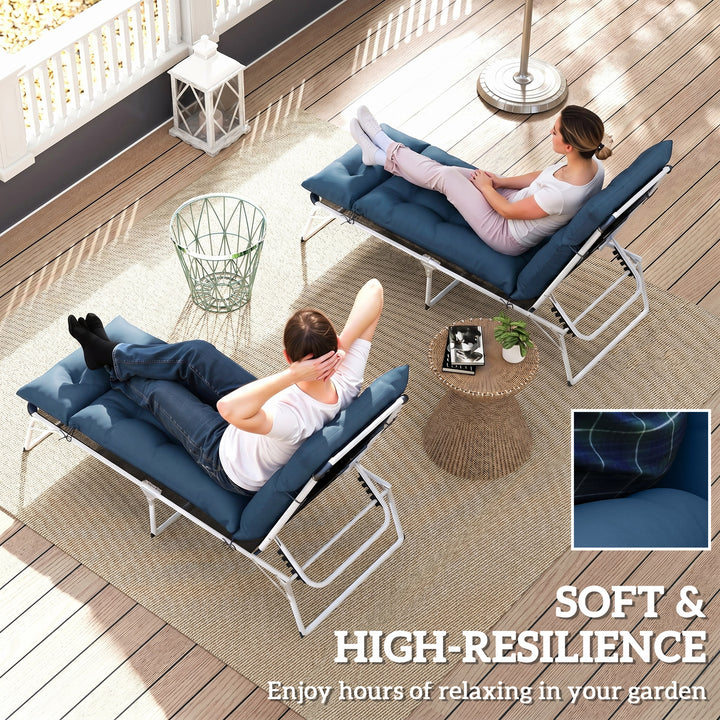 Set of Two 190 x 56cm Sun Lounger Cushions - Navy Blue