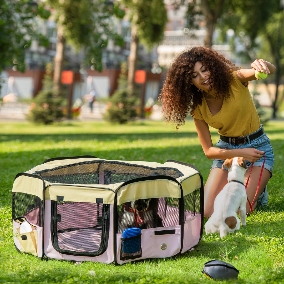 MCL Fabric Pet Whelping Box Dog Cat Puppy Playpen Rabbit Guinea Pig Play Pen in Pink With Carry Bag Small Dia 90 x 41Hcm