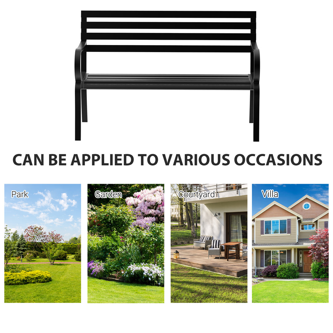 Stylish 2 Seater Metal Garden Porch Chair Bench Stable Patio Outdoor Park Metal Bench - Black