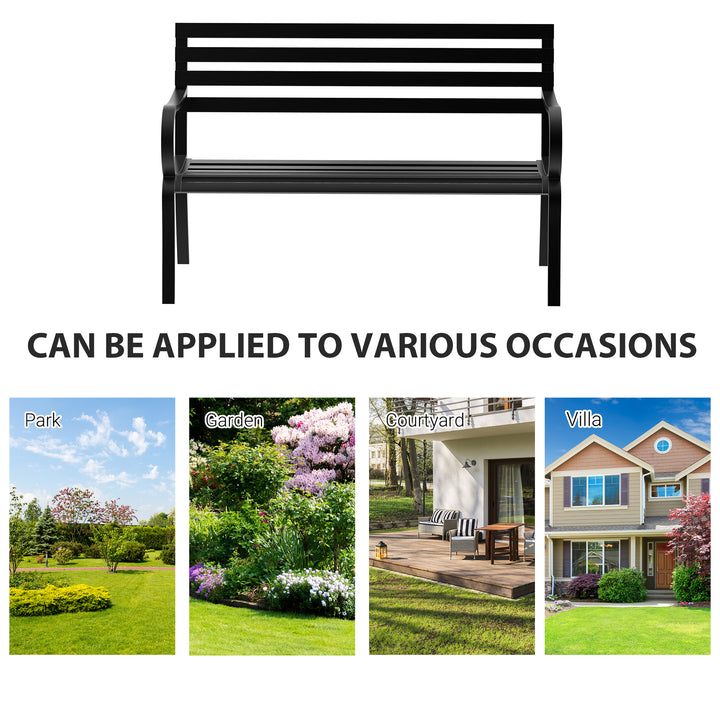 Stylish 2 Seater Metal Garden Porch Chair Bench Stable Patio Outdoor Park Metal Bench - Black
