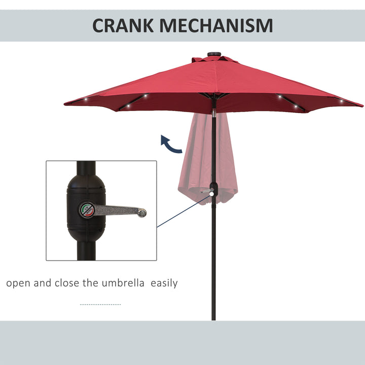 2.7m Patio Garden Umbrella Outdoor Parasol with Tilt Crank and 24 LEDs Lights (Red)