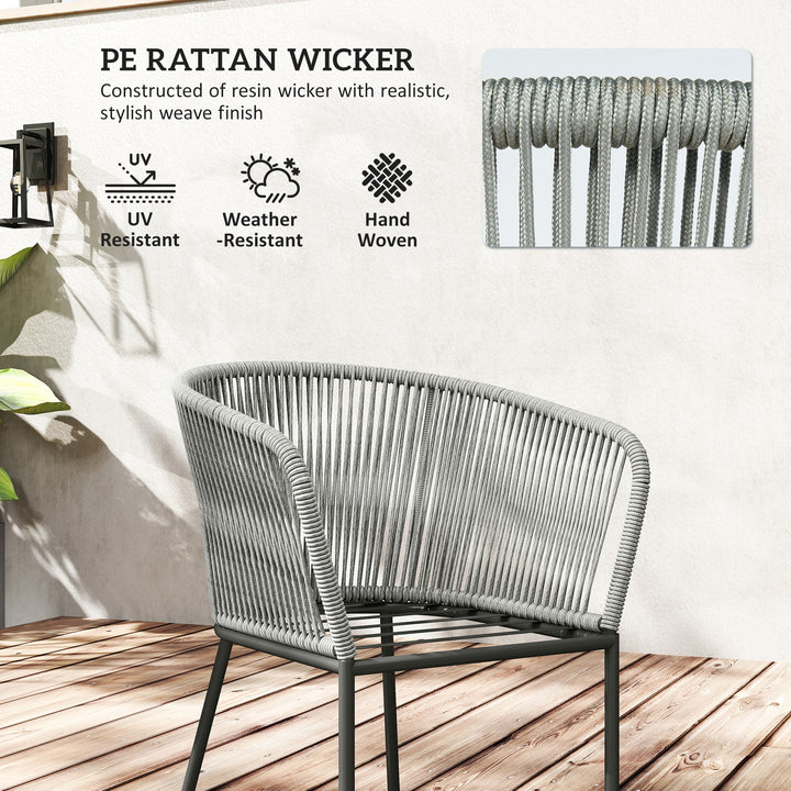Rattan Dining Set, 6 Seater Rattan Garden Furniture Set with Acacia Wood Top Rectangle Table, 6 Chairs, Washable Seat Cushions, for Outdoor, Patio, Conservatory, Grey