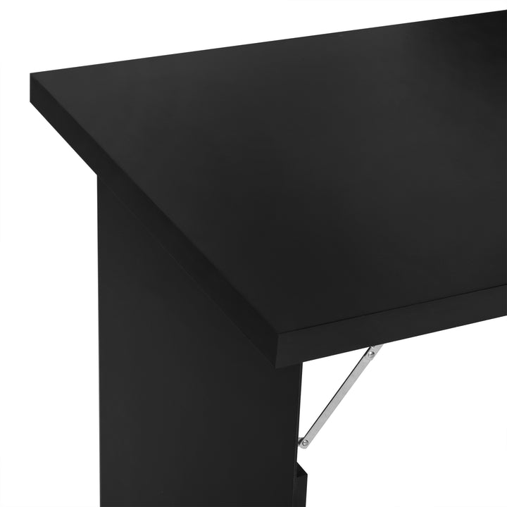 Folding Wall-Mounted Drop-Leaf Table, Convertible Wall Table With Chalkboard and Storage Shelf, Multifunctional Floating Desk for Home Office, Black