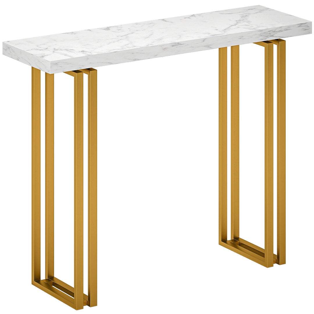100 cm Console Table with Faux Marble Top, Narrow Entryway Table with Anti-tipping Device