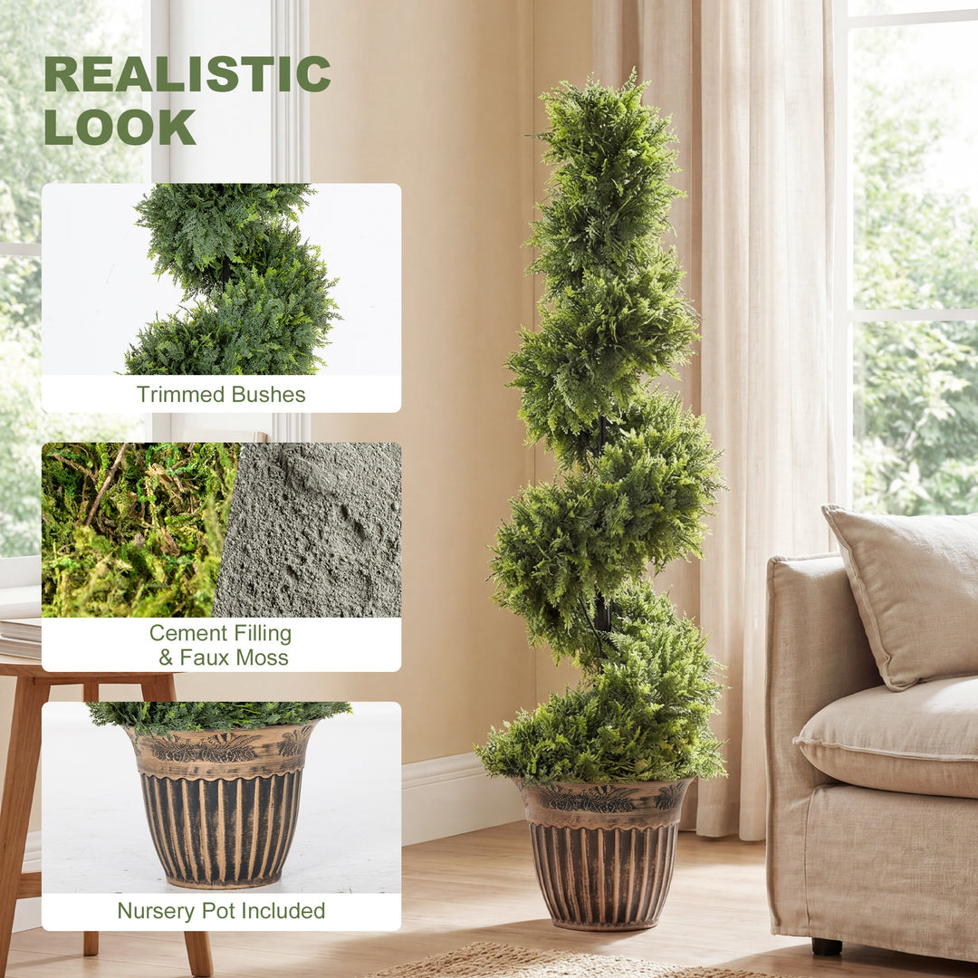 Set of 2 Artificial Plants, Topiary Spiral Cypressd Trees with Pot, fo