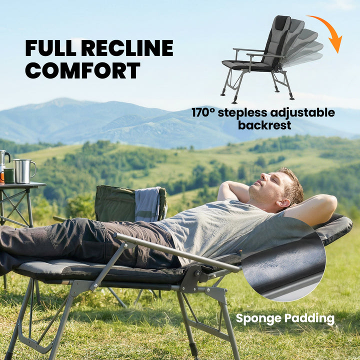 Camping Chair Padded Reclining Folding Chair with Wide Armrests for Ad