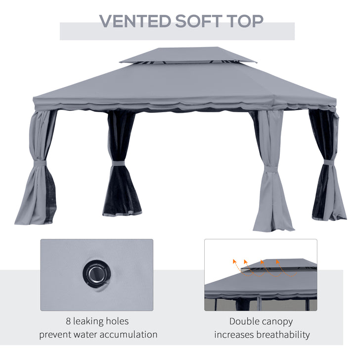 3 x 4m Aluminium Garden Gazebo, Marquee Canopy Shelter Pavilion Party Tent with Nets and Curtains for Garden and Deck, Dark Grey