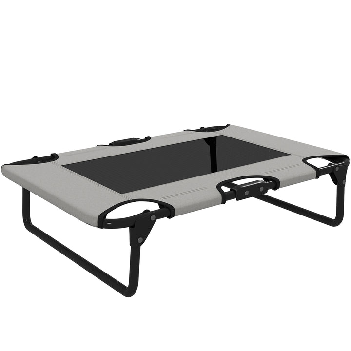 Portable Raised Dog Bed, Elevated Pet Cot with Breathable Mesh for Indoor Outdoor, for Small Medium Dogs, Light Grey