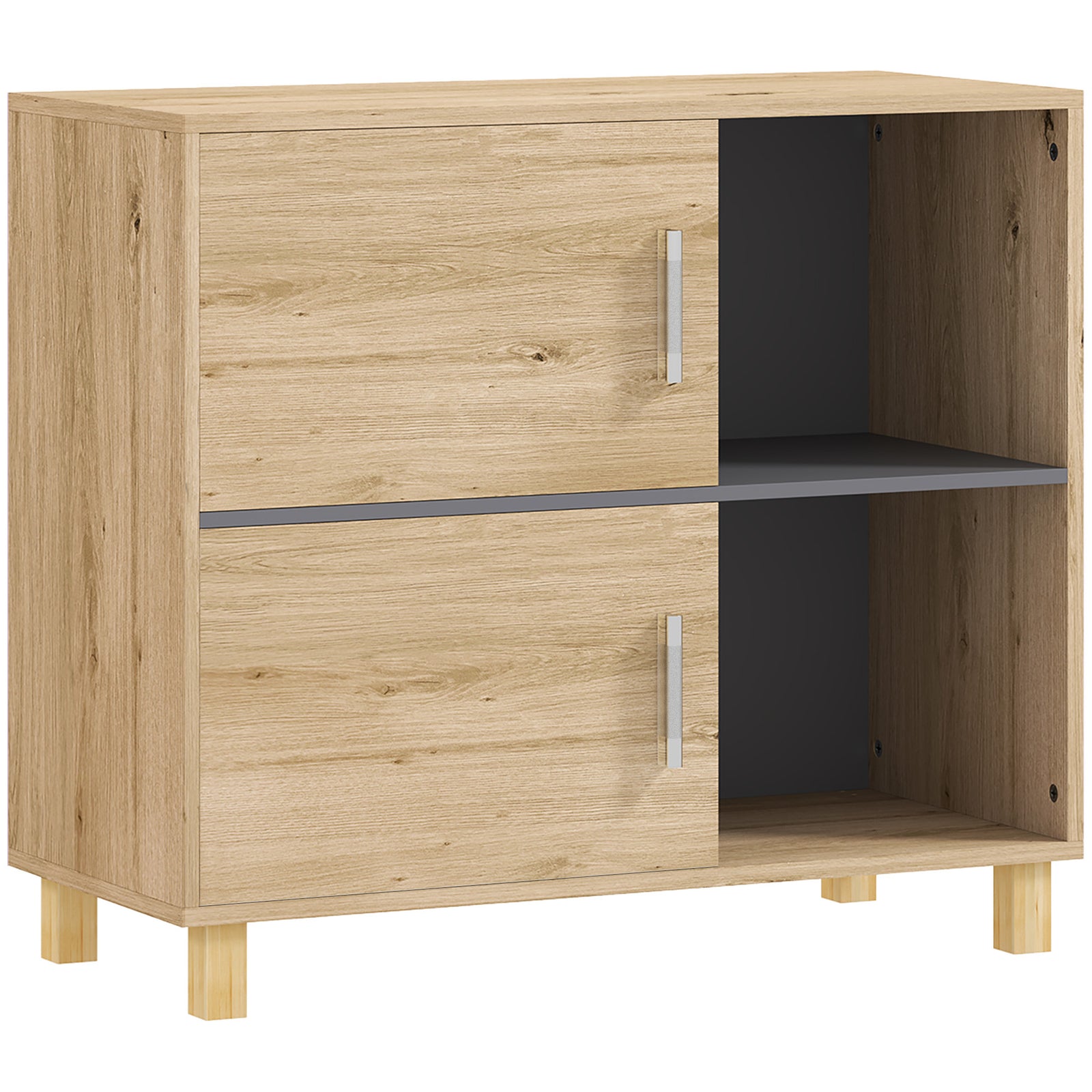 Bathroom Cabinet, Freestanding Bathroom Cabinet with Open Compartments and Double Doors