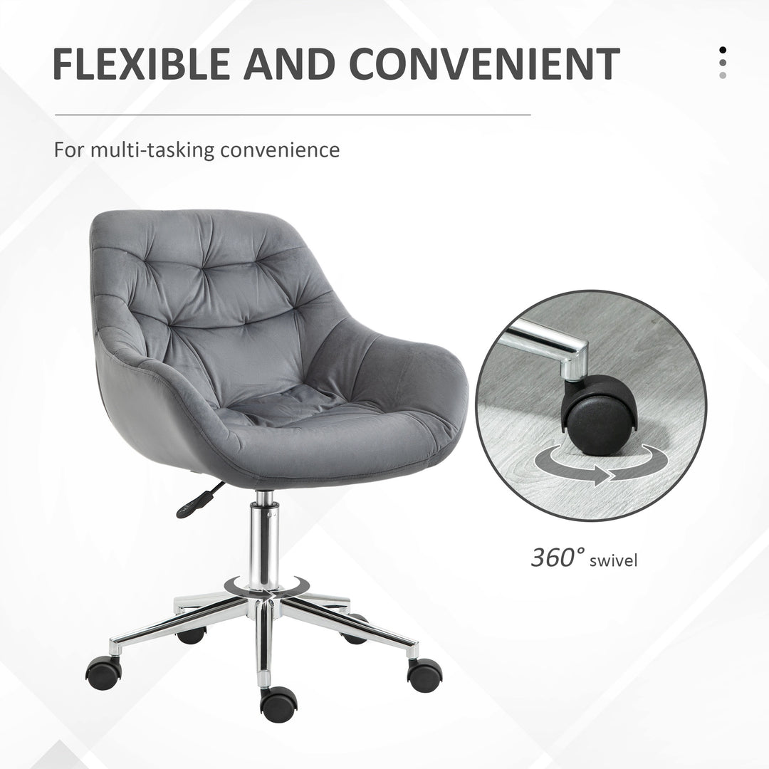 Home Office Chair Velvet Ergonomic Computer Chair Comfy Desk Chair with Adjustable Height, Arm and Back Support, Dark Grey