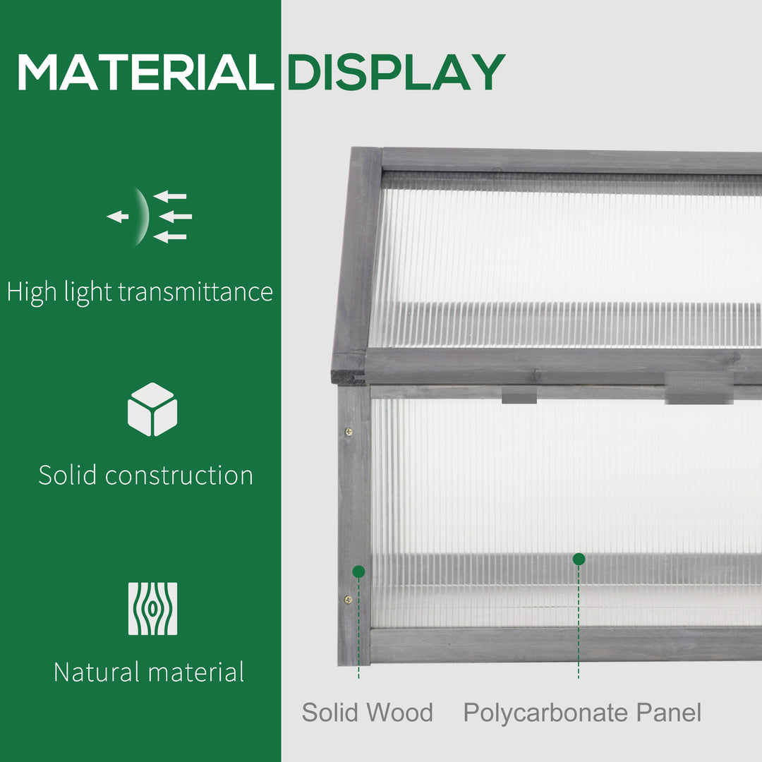 Wooden Cold Frame Garden Polycarbonate Greenhouse with Openable Top Cover, Grow House for Flowers, Vegetables, Plants, 90 x 52 x 50cm, Grey