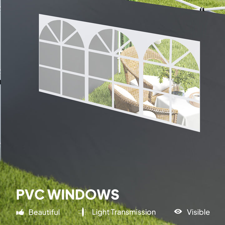3 Meters Gazebo Replaceable Exchangeable Side Panel Wall Panels Walls With Window, Dark Grey