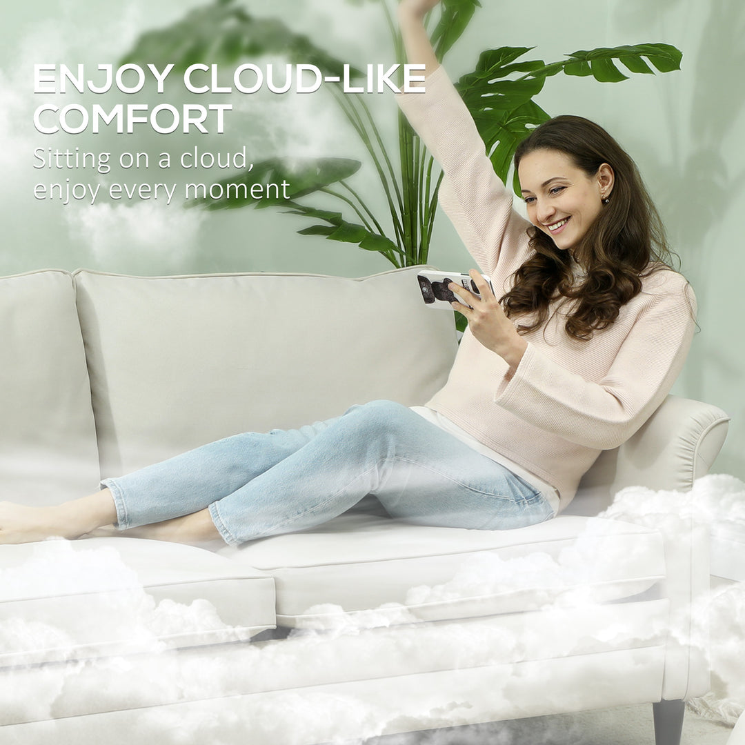 3 Seater Sofa, Modern Fabric Sofa Couch with Spring Cushion, Rubber Wood Legs, 191cm Upholstered Settee for Living Room, Bedroom, Home Office, Guest Room, Cream White