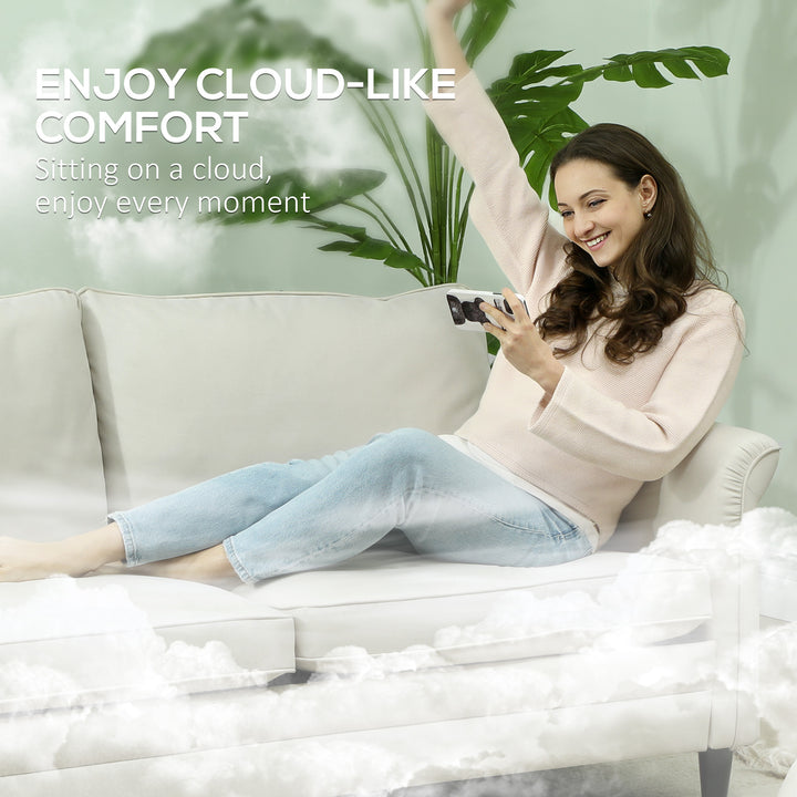 3 Seater Sofa, Modern Fabric Sofa Couch with Spring Cushion, Rubber Wood Legs, 191cm Upholstered Settee for Living Room, Bedroom, Home Office, Guest Room, Cream White