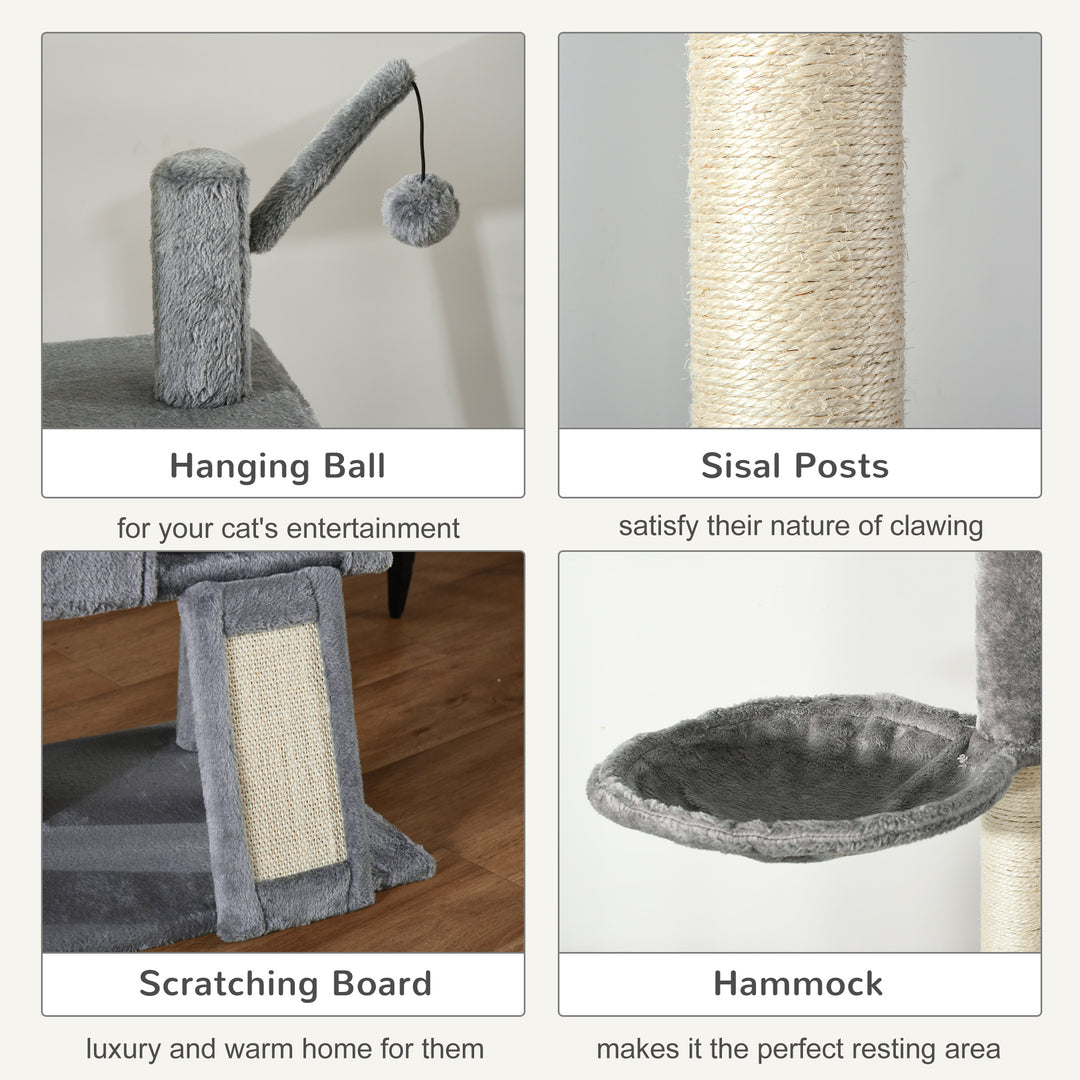 MCL 270cm Floor To Ceiling Cat Tree Cat House Scratching Post for Indoor Cats Hammock Hanging Ball Activity Center Grey