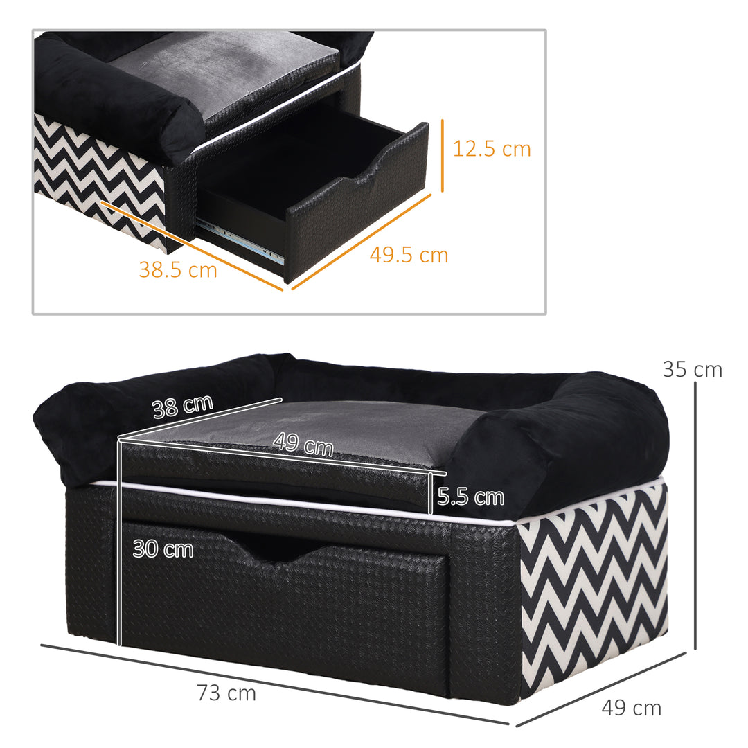 PawHut Dog Sofa Bed with Storage Drawer, Elevated Dog Couch for Small Dogs, with Soft Cushion, Removable and Washable Cover, Black