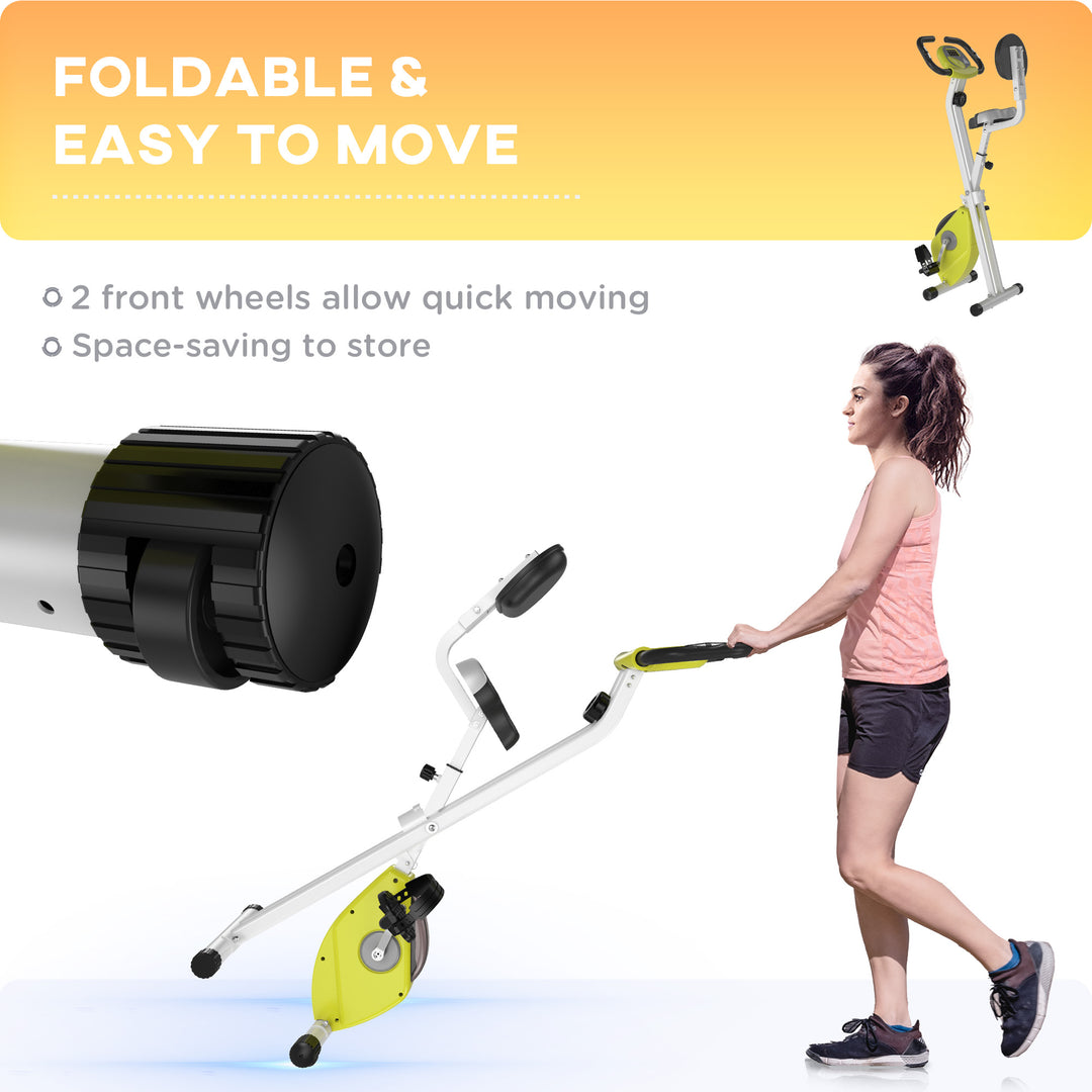 Folding Exercise Bike, Fitness Bicycle Indoor Trainer, 8-Level Magnetic Resistance Adjustable, with LCD Monitor, Pulse Sensor, Yellow