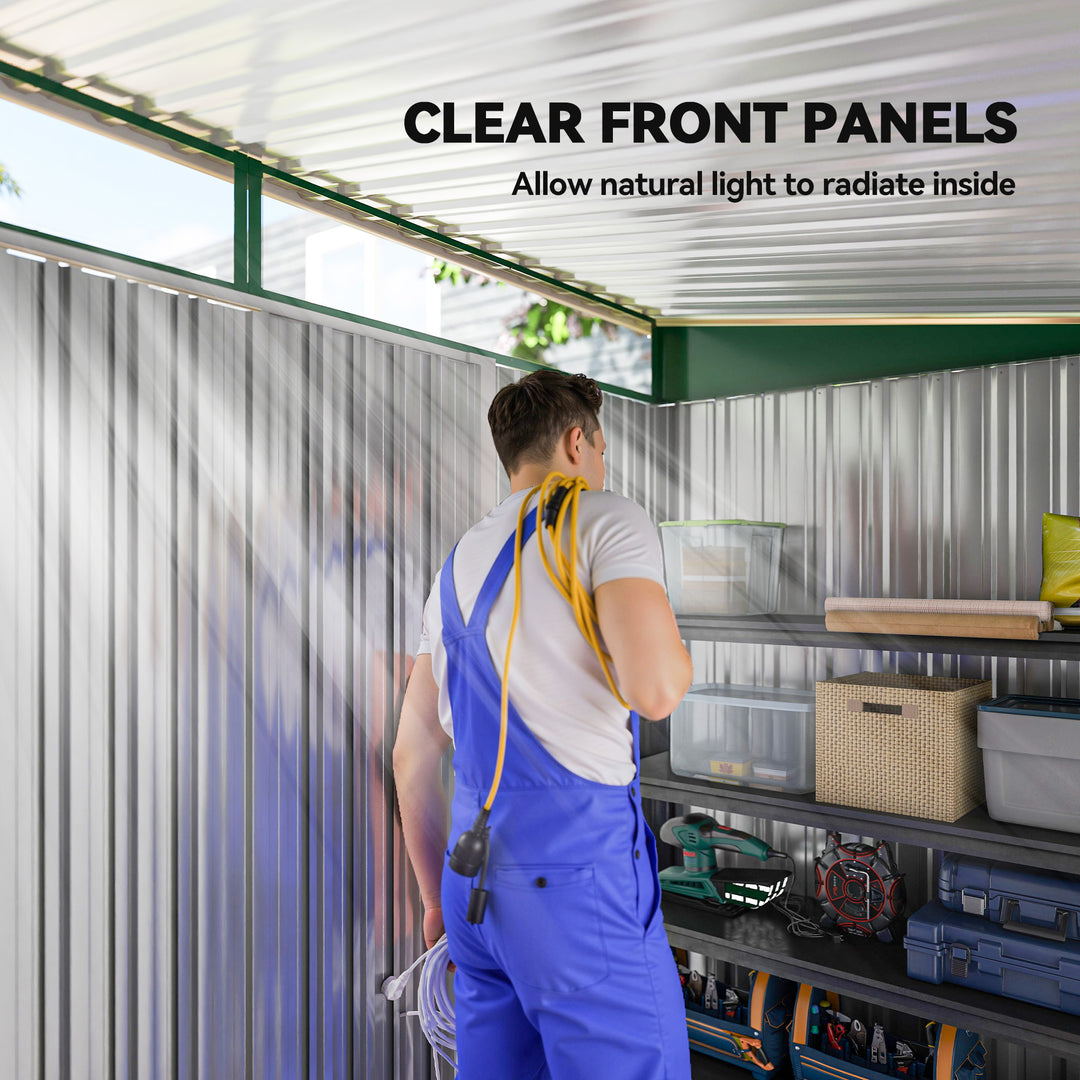 MCL 8.5 x 4ft Metal Shed with Lightsky Panels, Garden Storage Tool House with Double Doors for Garden, Patio and Lawn, Green