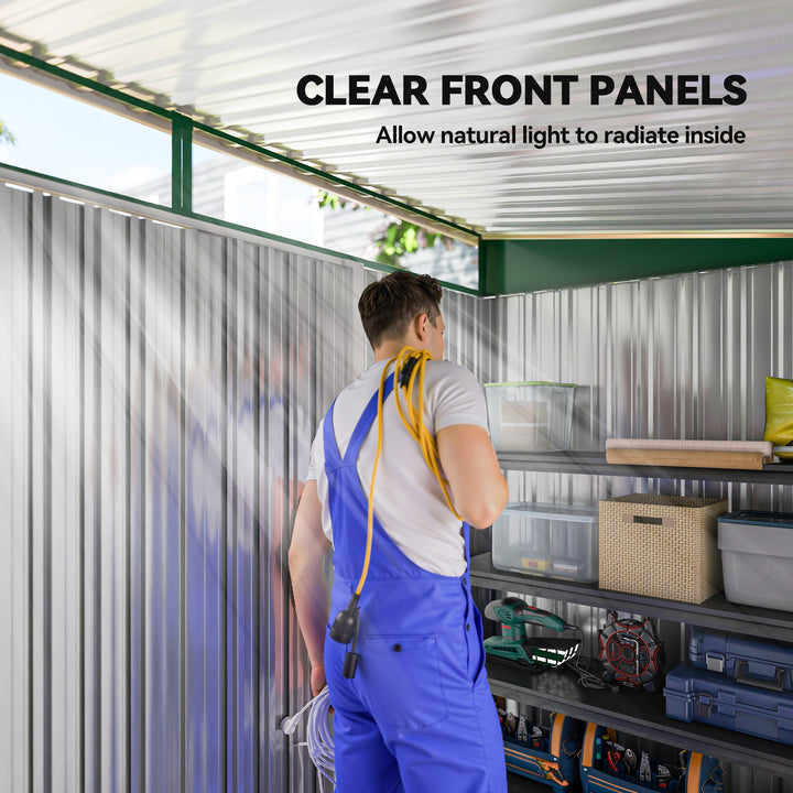 MCL 8.5 x 4ft Metal Shed with Lightsky Panels, Garden Storage Tool House with Double Doors for Garden, Patio and Lawn, Green