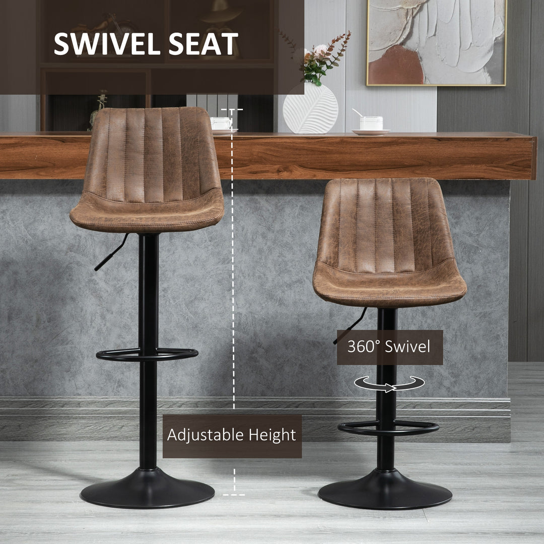 Bar Stools Set of 2, Swivel Counter Height Barstools with Back, Adjustable Bar Chairs, Breakfast Dining Stools for Kitchen Island Counter with Adjustable Steel Footrest & Base, Brown