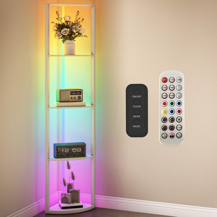 RGB LED Floor Lamp with Shelves, 4-Tier Dimmable Standing Lamp with Re