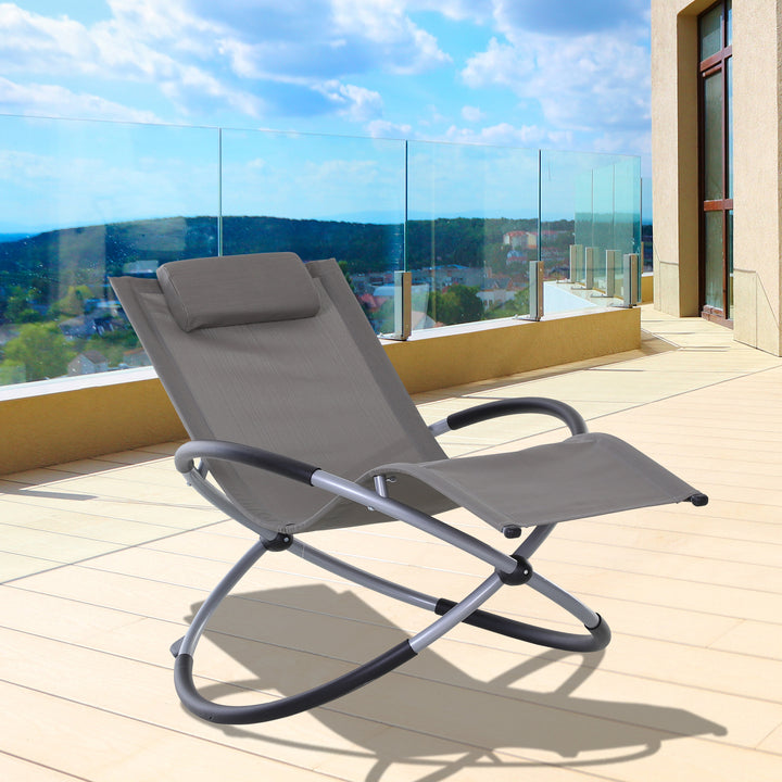 Outsunny Orbital Lounger, Zero Gravity Patio Chaise, Foldable Rocking Chair with Pillow, Grey