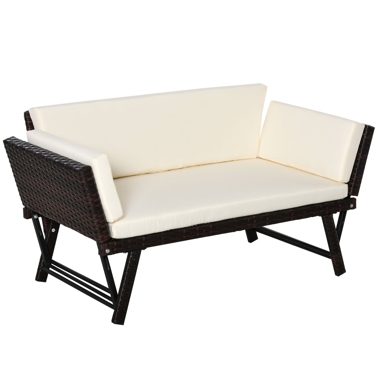 2-Seater 2-in-1 Rattan Convertible Sofa Daybed Brown