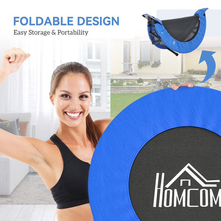 32" Mini Fitness Trampoline Home Gym Yoga Exercise Rebounder Indoor Outdoor Jumper with Safety Pad, Support Up to 100 KG, Blue and Black
