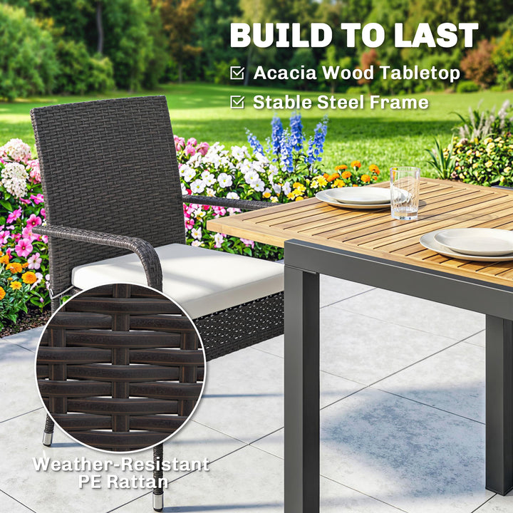 7 Piece Rattan Garden Furniture Set, 6 Seater Garden Table and 6 Stack