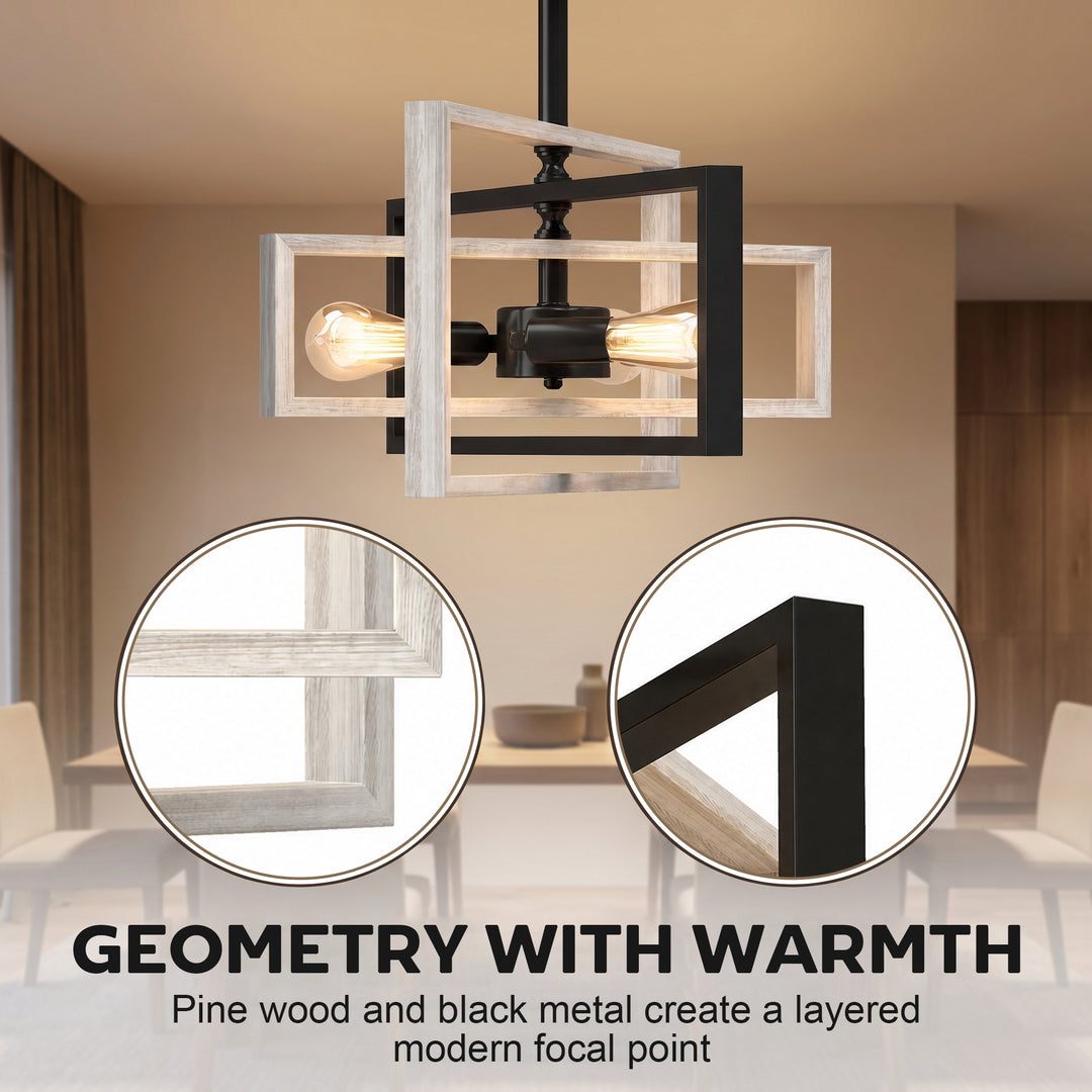 Ceiling Light Fixtures, Industrial Ceiling Lighting with Wood Frame - view 4