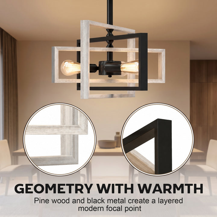 Ceiling Light Fixtures, Industrial Ceiling Lighting with Wood Frame - view 4