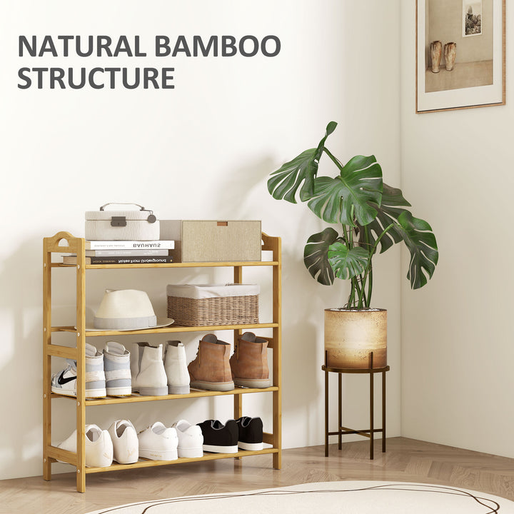 Freestanding Bamboo Shoe Rack, 4-Tier Shoe Shelf Stand for Hallway, Living Room, Bedroom, Natural Wood Finish