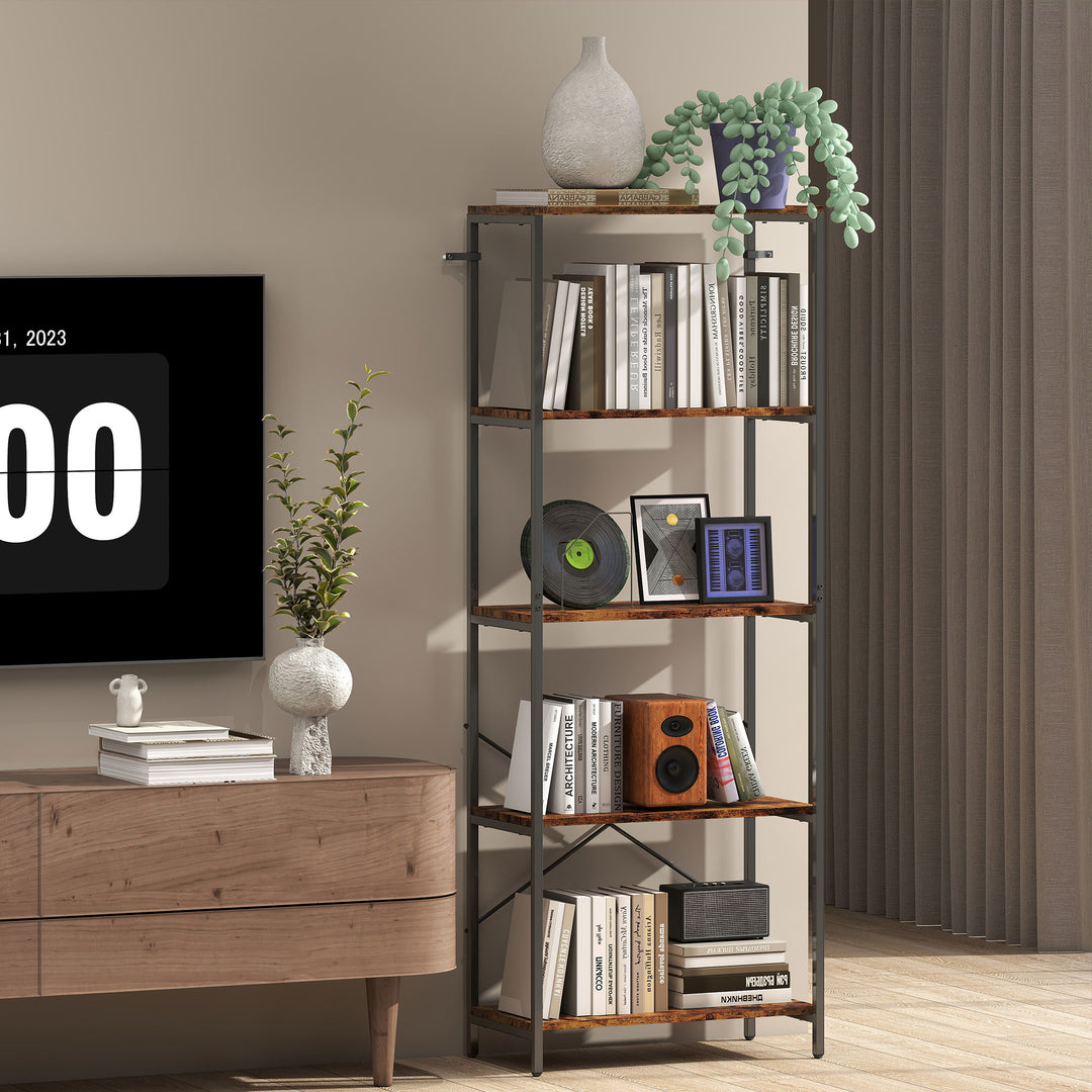 MCL 5-Tier Bookshelf, Industrial Bookcase with Metal Frame - Rustic Brown and Black