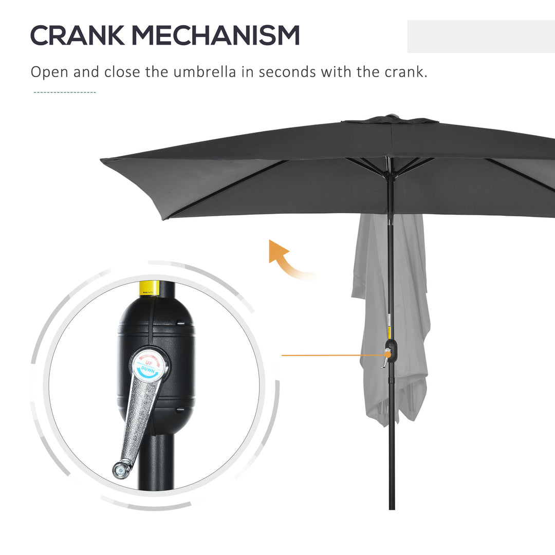 3x2m Patio Parasol Garden Umbrellas Canopy with Aluminium Tilt Crank Rectangular Sun Shade Steel, Black
