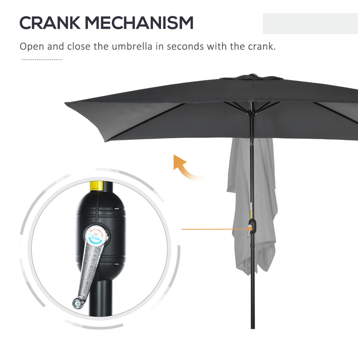 3x2m Patio Parasol Garden Umbrellas Canopy with Aluminium Tilt Crank Rectangular Sun Shade Steel, Black