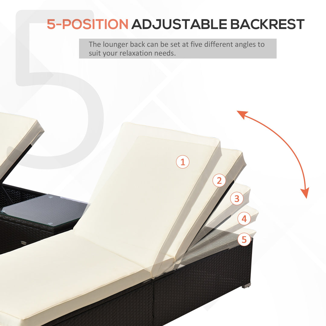 2-Seater Rattan Lounger Set-Deep Coffee/Cream White