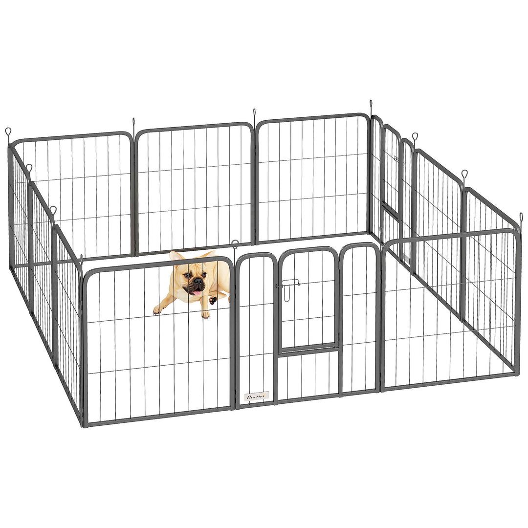 12-Panel Solid Dog Playpen with Doors, for Small Dogs, 60cm High, Black