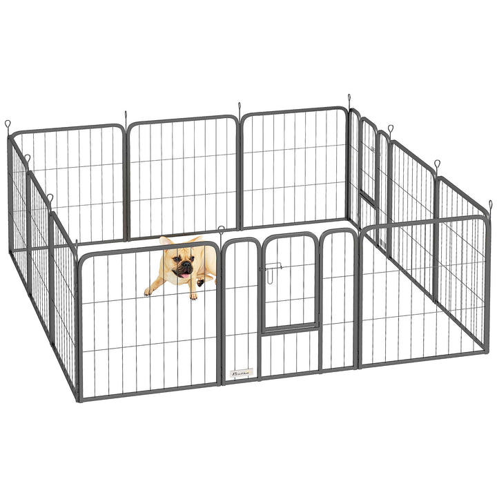 12-Panel Solid Dog Playpen with Doors, for Small Dogs, 60cm High, Black