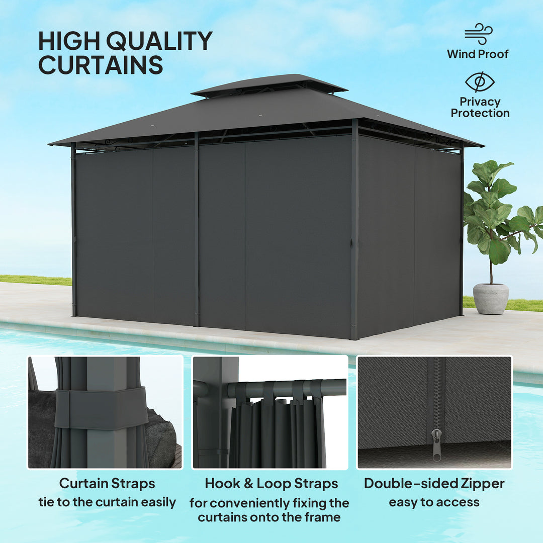 3 x 4m Steel Gazebo, with Curtains - Black