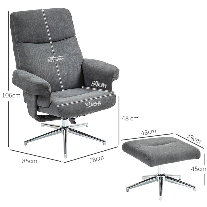 Velvet-Feel Recliner Chair and Ottoman - Dark Grey