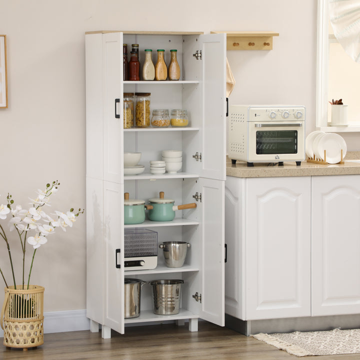 Freestanding Kitchen Cupboard, 4-Door Storage Cabinet Organizer with Adjustable Shelves White