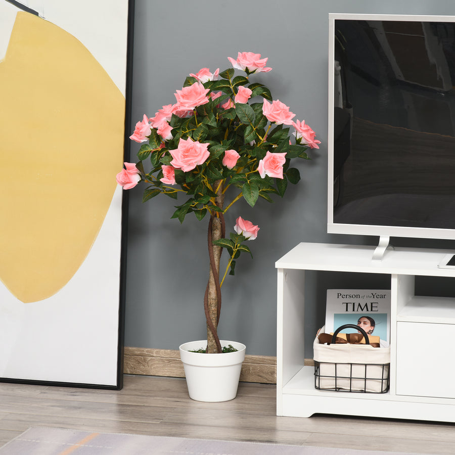 Artificial Plants Pink Rose Floral in Pot, Fake Plants for Home Indoor Decor, 90cm